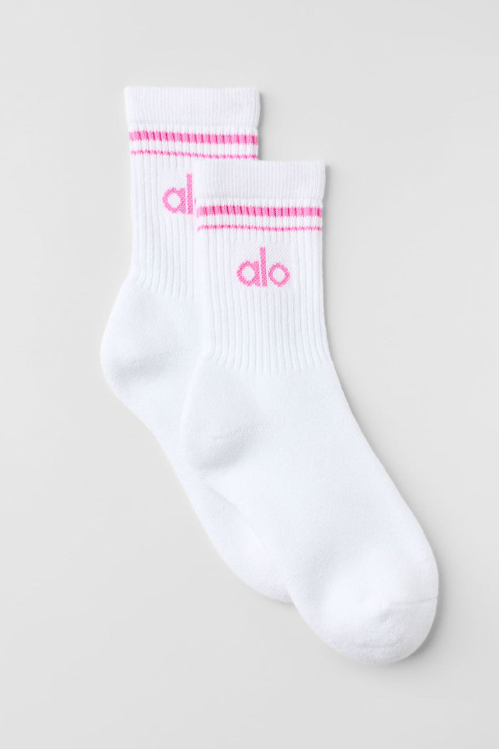 Chaussette Mi-Mollet Unisexe Throwback - Blanc/Rose Paradis