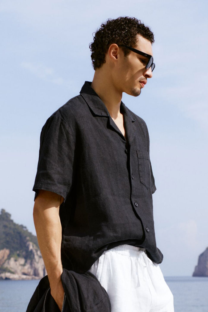 Chemise Manches Courtes Boutonnée Linen Days - Noir